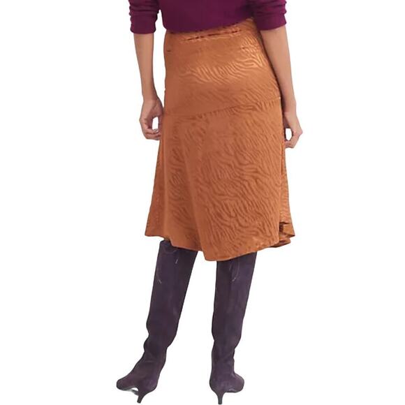 New Anthropologie Maeve Faux Wrap Asymmetric Ruffle Midi Skirt - Picture 4 of 9